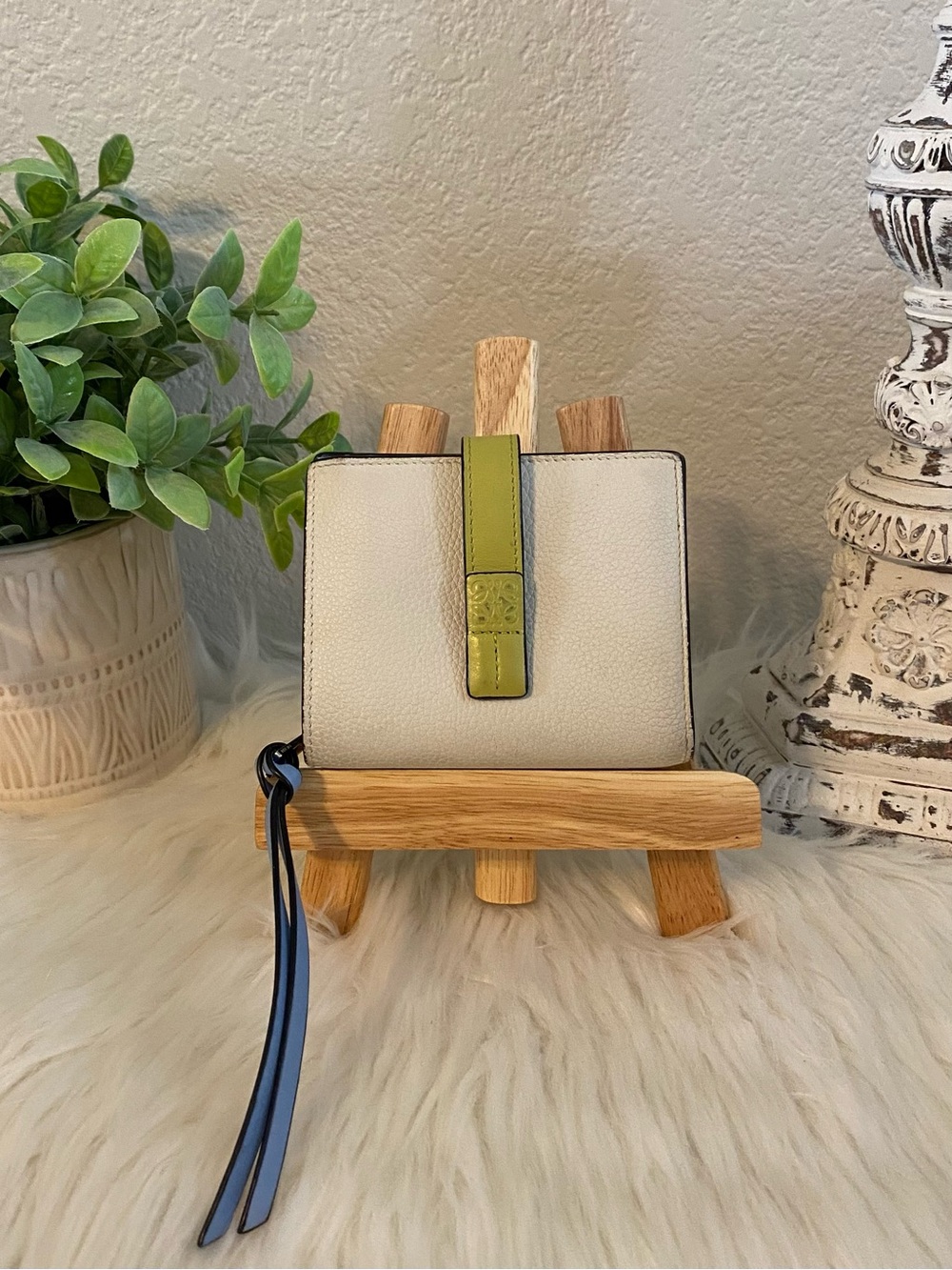Loewe Ivory/Blue/Green Tricolor Tri-Fold Wallet